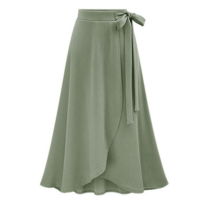 Women's skirt 2025 Autumn New High waist asymmetric skirt slit skirt European and American plus size women's clothes lace-up skirt