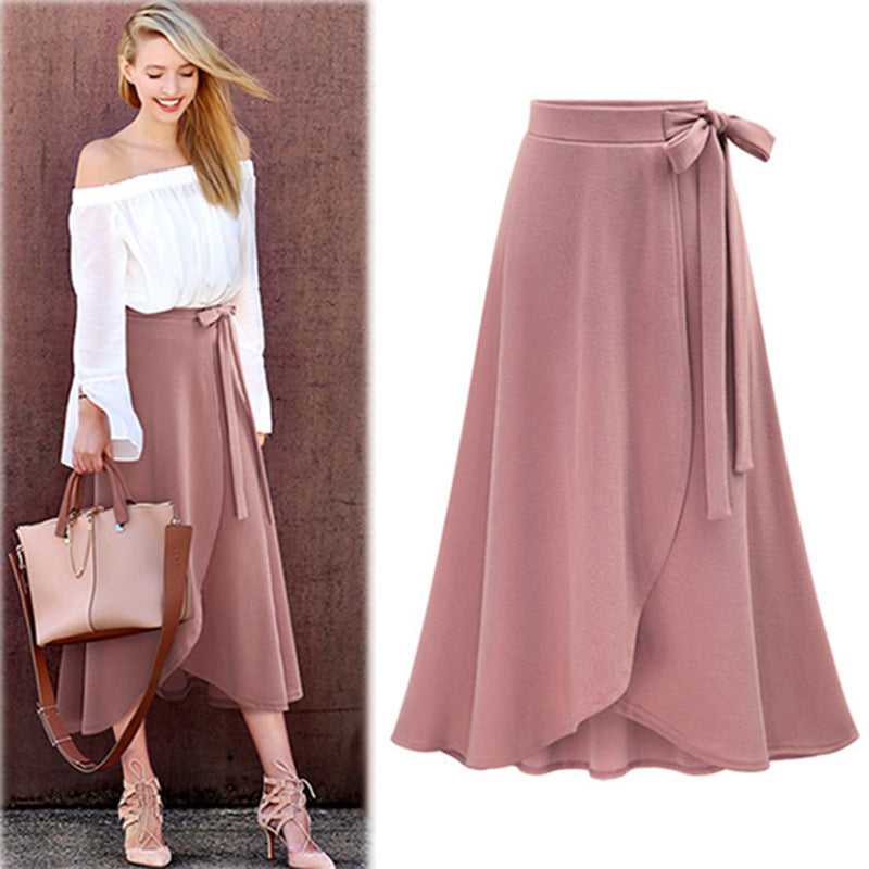 Women's skirt 2025 Autumn New High waist asymmetric skirt slit skirt European and American plus size women's clothes lace-up skirt