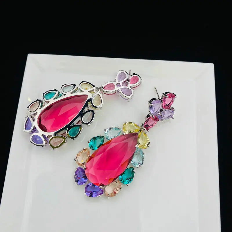 Bilincolor Cubic Zirconia Red Earring for Women Wedding