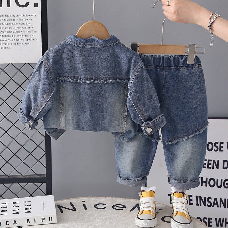 Clothing for male baby autumn denim long sleeved three piece set