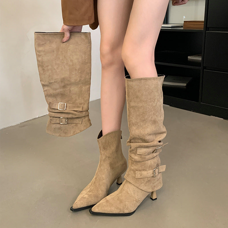 Women's Detachable Buckle High Heel Boots