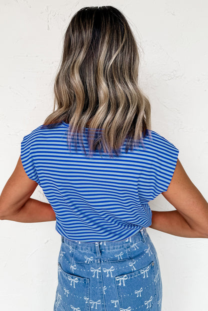 Gestreepte T-shirt met ribboord korte mouwen en ronde hals