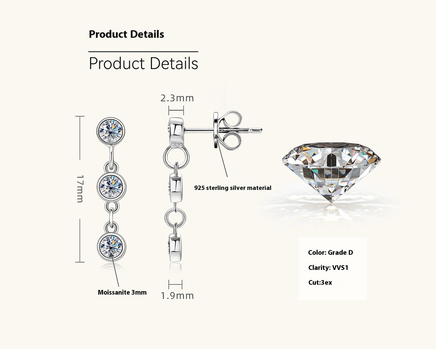 Moissanite Stud Oorbellen Kwastje Oorhangers Speciale Design