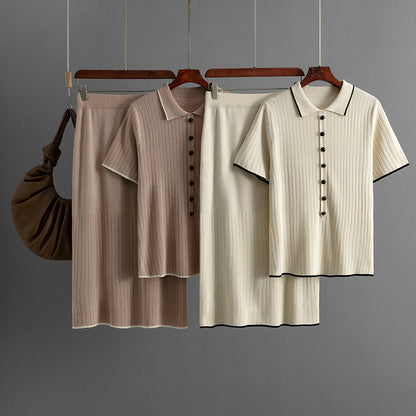 Skirt Set with Polo Collar Two-Piece Suit