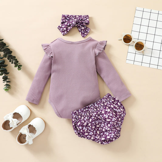 Romper Met Lange Mouwen Ruches Hoofdband En Broekje Voor Baby Meisjes