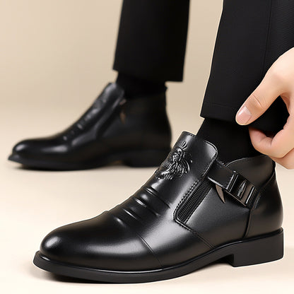 Mens Business Casual Leather Shoes with Lion Head Zipper