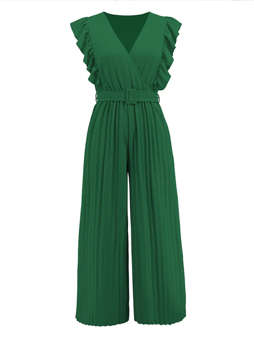 Geplooide jumpsuit met ceintuur en korte ruches mouwen