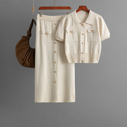 Two piece set of collar top and skirt