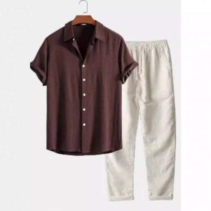 Men's Stand Collar Slim Fit Linen-Cotton Suit Set