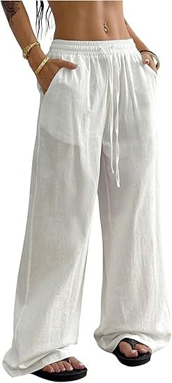 Womens Wide Leg Cotton Linen Pants
