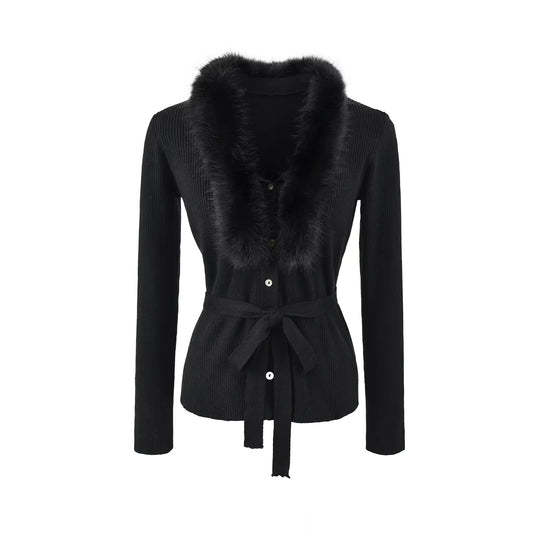 French Style V-Neck Wool Cashmere Knit Cardigan