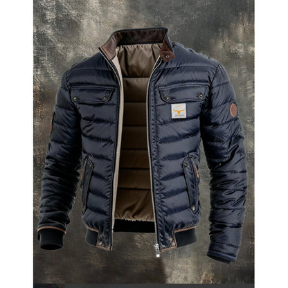Men's Retro Quilted Zip-Up Jacket with Cotton Filling