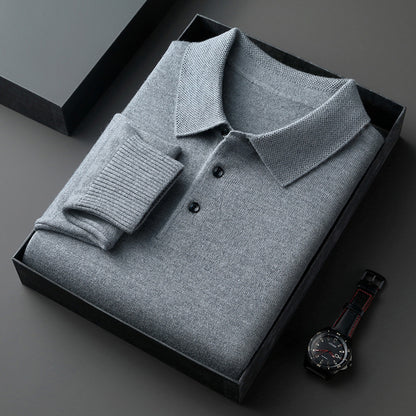 Mens Wool Blend Sweater with Turn-Down Collar