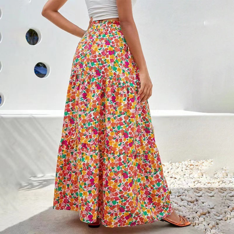 Maxi-rok met elastische taille en bloemenprint
