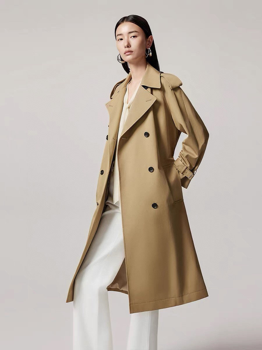 Elegant Double-Breasted Long Windbreaker