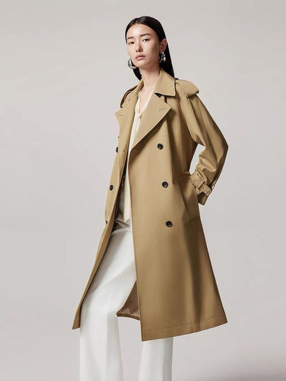 Elegant Double-Breasted Long Windbreaker