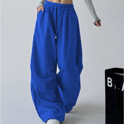 Women's Straight Loose Fleece-Lined Drawstring Casual Pants