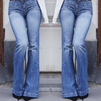 Sexy flared jeans met wijde pijpen en opgestikte zakken