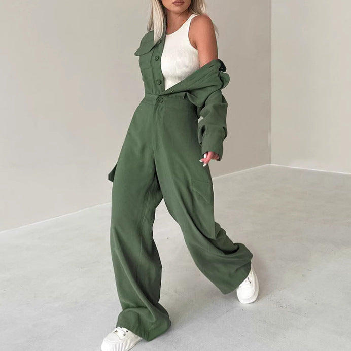 American workwear style loose casual jumpsuit