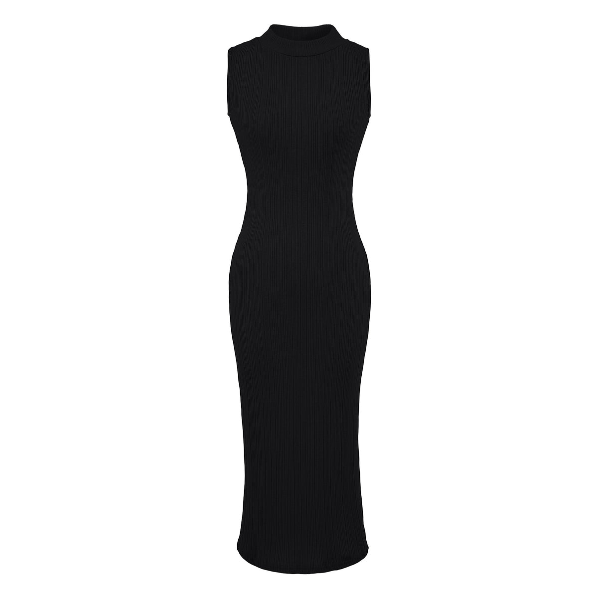 Sleeveless Ribbed Knit Dress with Slit