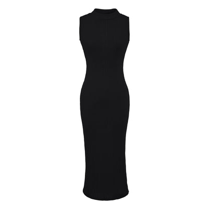 Sleeveless Ribbed Knit Dress with Slit