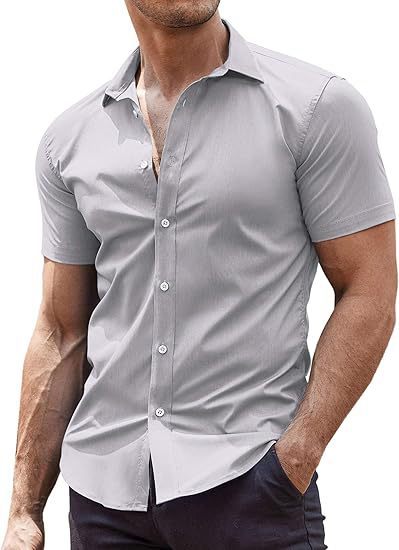 Mens Classic Business Casual Short Sleeve Shirt