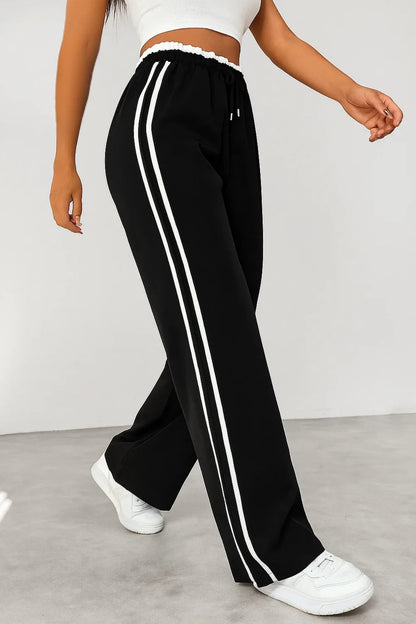 Womens Side-Striped Wide-Leg Sports Pants