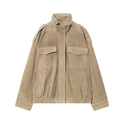 Women's Stand Collar Suede Texture Jacket
