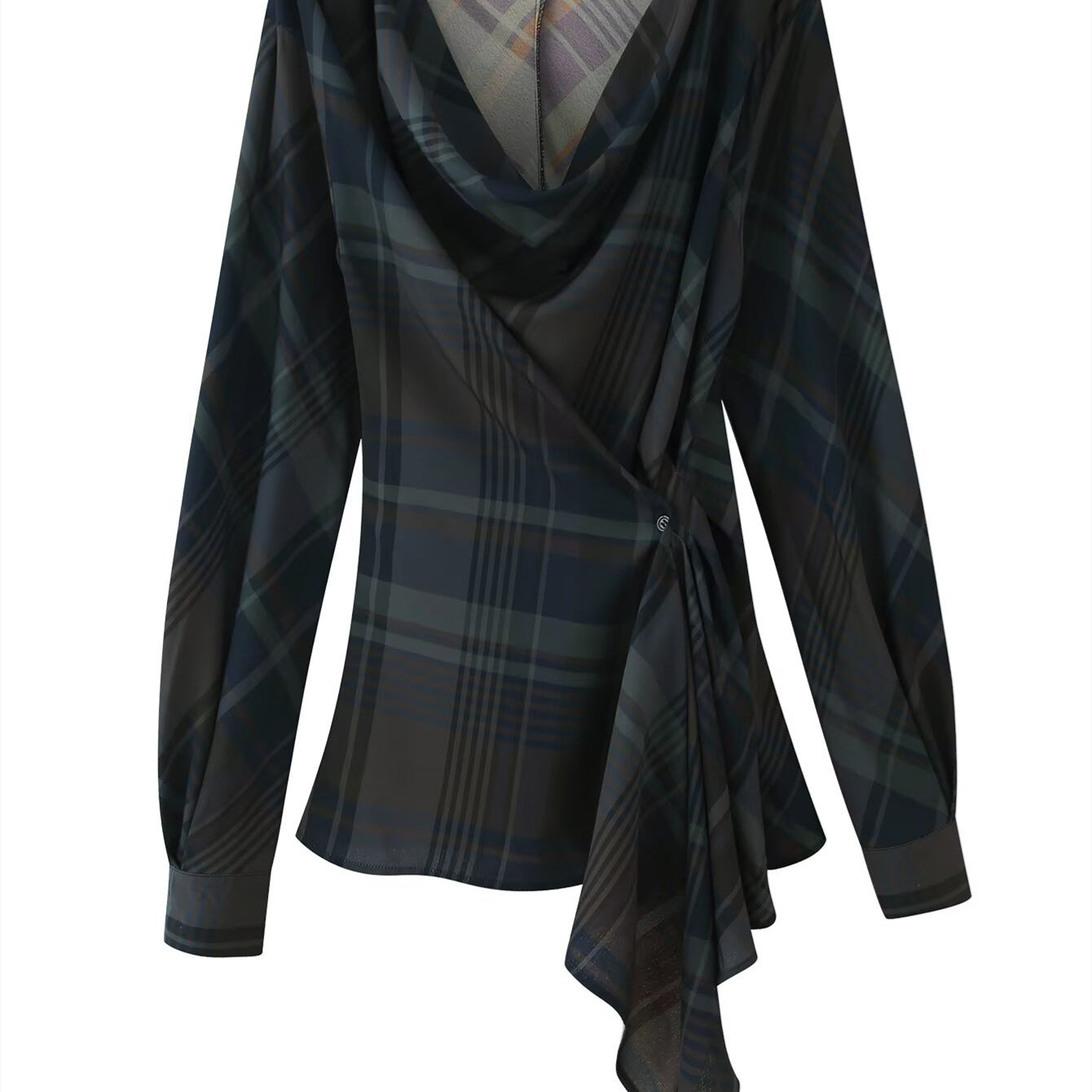 Geruite plooitop met lange mouwen + wijde ballonbroek