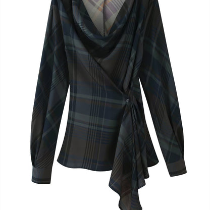 Geruite plooitop met lange mouwen + wijde ballonbroek