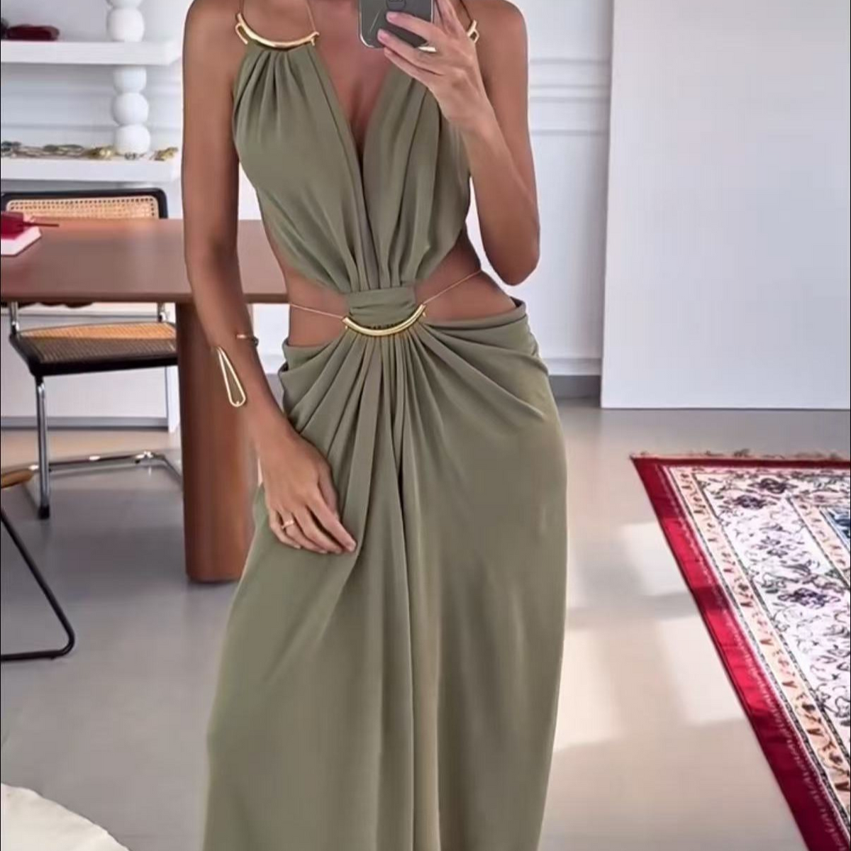 Elegant Hollow Out Halter Neck Long Dress