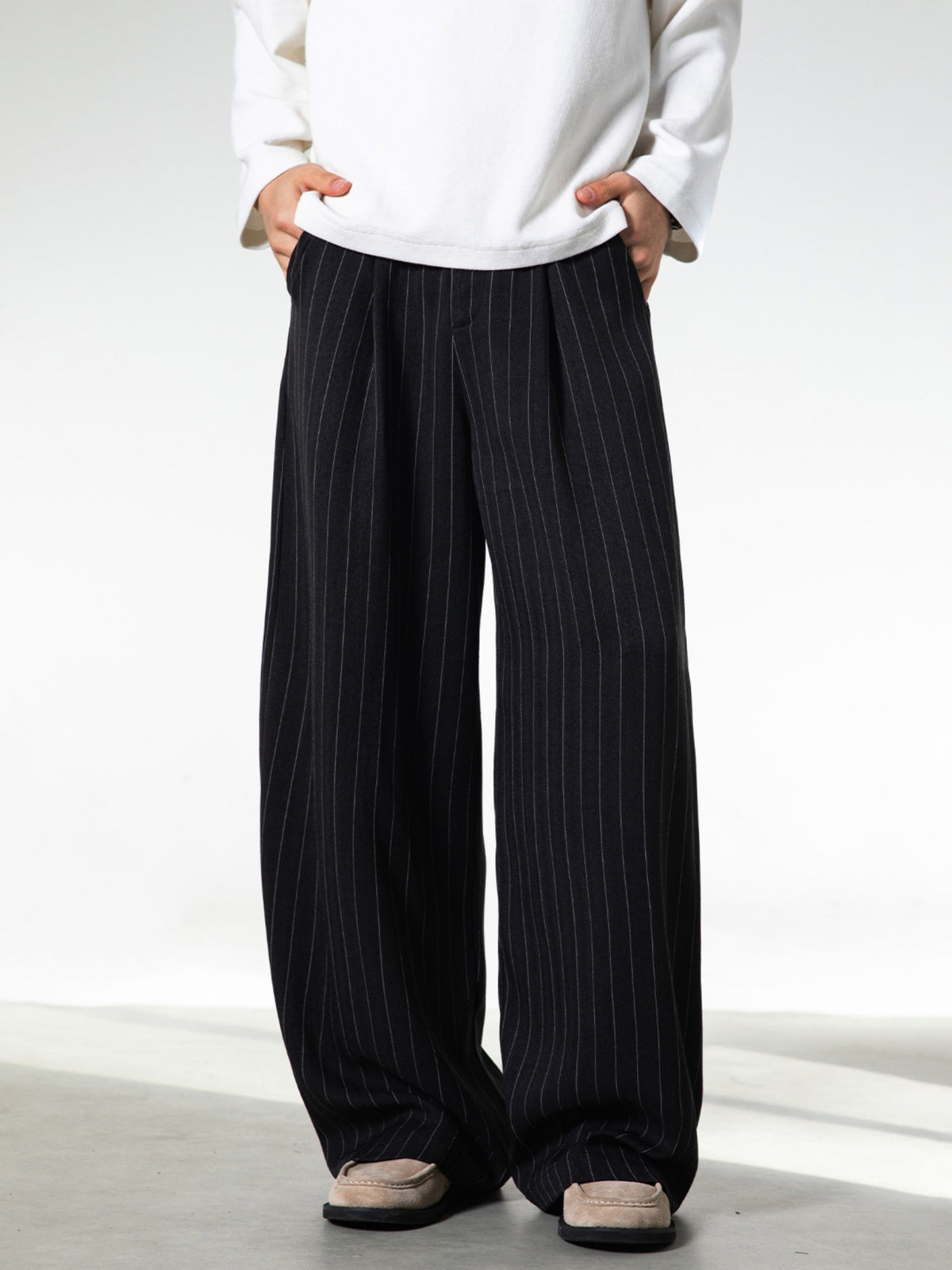 Men's Vintage Striped Drapey Loose Casual Straight-Leg Trousers