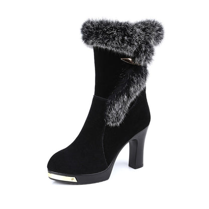 Genuine leather women's high-heeled cowhide boots