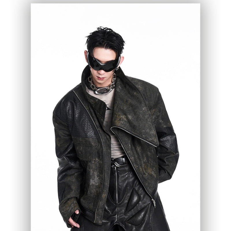 Amerikaanse retro unisex leren jas met verdikte stiksels