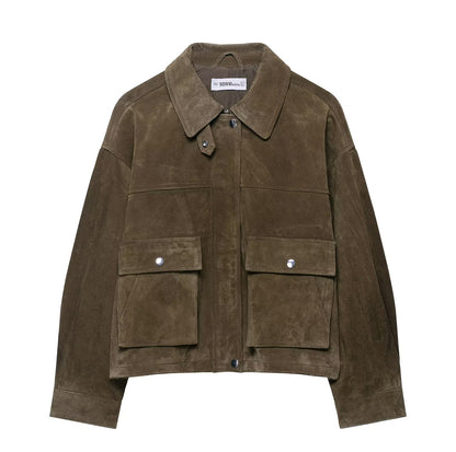 Imitation leather pilot jacket