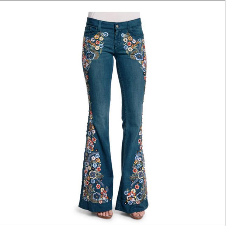 Europe and America cross border new embroidered slim fit slim flare pants jeans trousers for women AliExpress Amazon hot sale