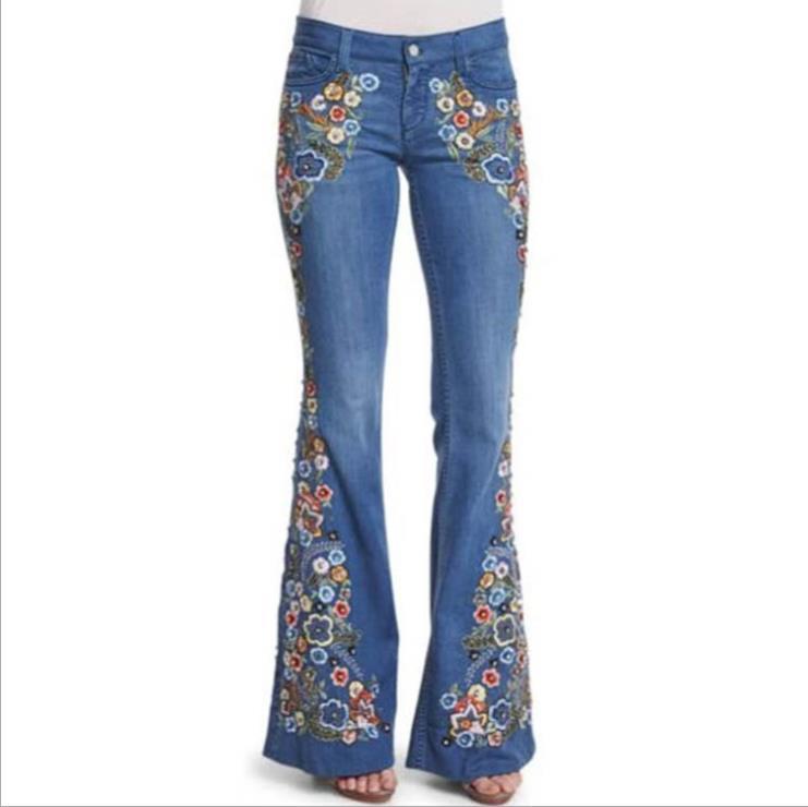 Europe and America cross border new embroidered slim fit slim flare pants jeans trousers for women AliExpress Amazon hot sale