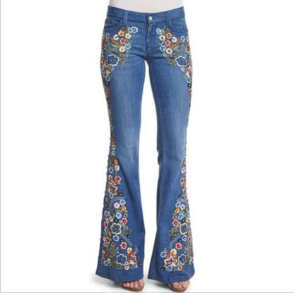 Europe and America cross border new embroidered slim fit slim flare pants jeans trousers for women AliExpress Amazon hot sale