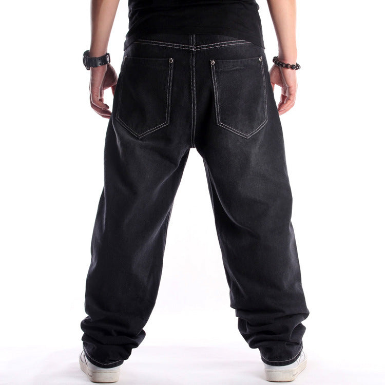 European and American street trends black washed jeans men's hip hop hip hop loose plus size plus size youth trousers