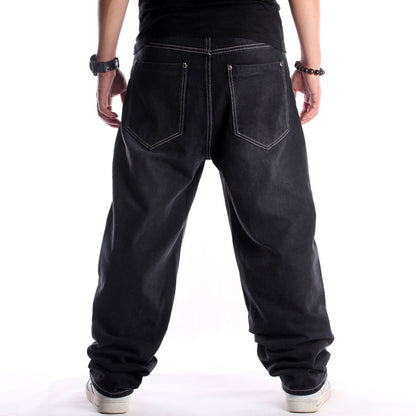 European and American street trends black washed jeans men's hip hop hip hop loose plus size plus size youth trousers