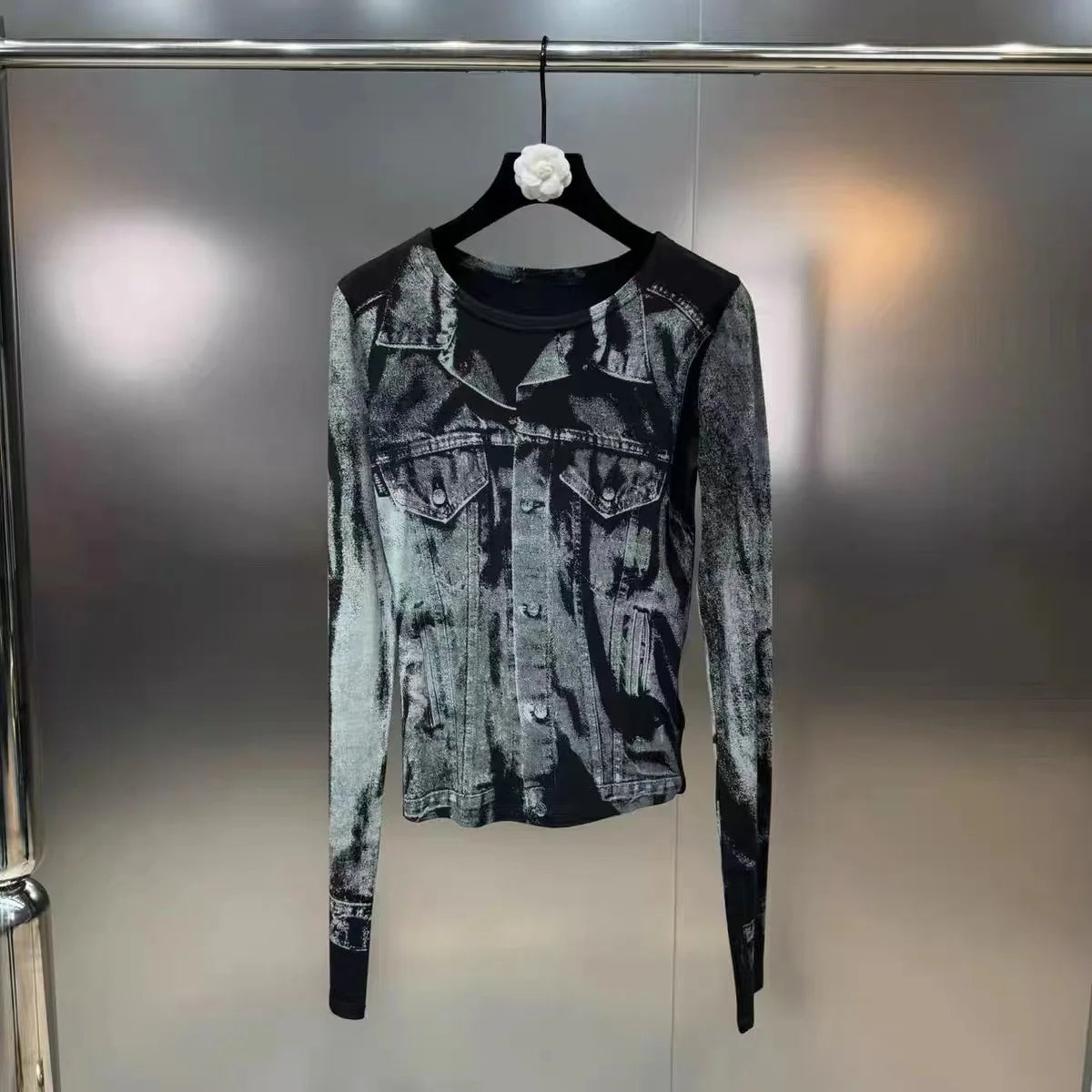 Spring New Collection Long Sleeve Print Shirt Distressed Bodycon Skirt Two Piece Set Women Tracksuits