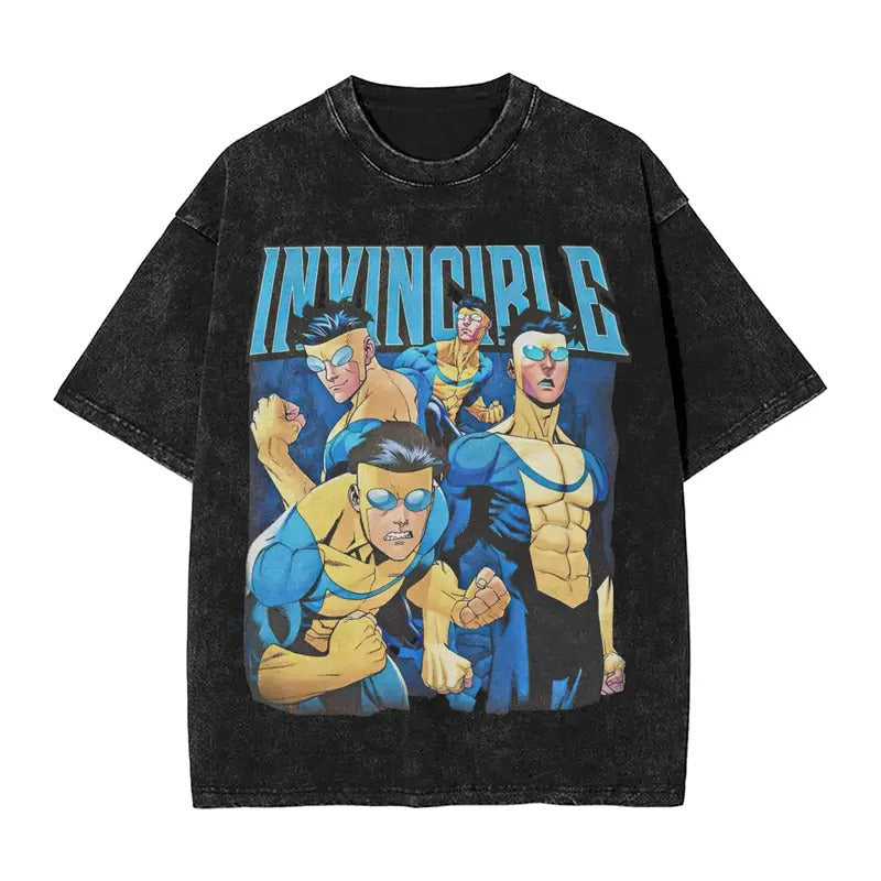 Summer Cartoon Pattern Printed T-Shirt Summer Cotton Washed Vintage Short Sleeve