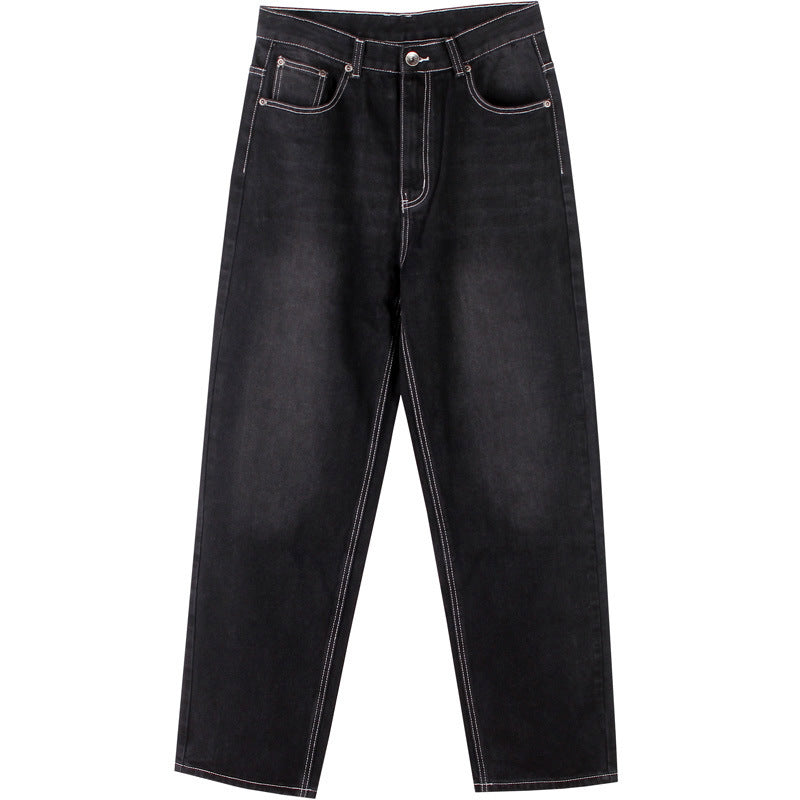 European and American street trends black washed jeans men's hip hop hip hop loose plus size plus size youth trousers