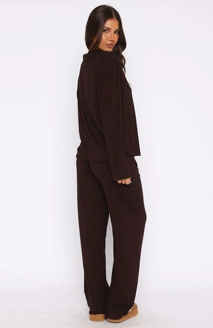 Women Modal Lapel Collar Long Sleeve Sleepwear Set