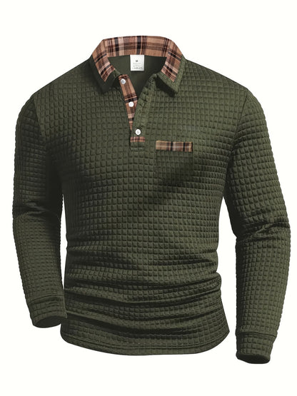 Klassiek geruit poloshirt met lange mouwen voor heren