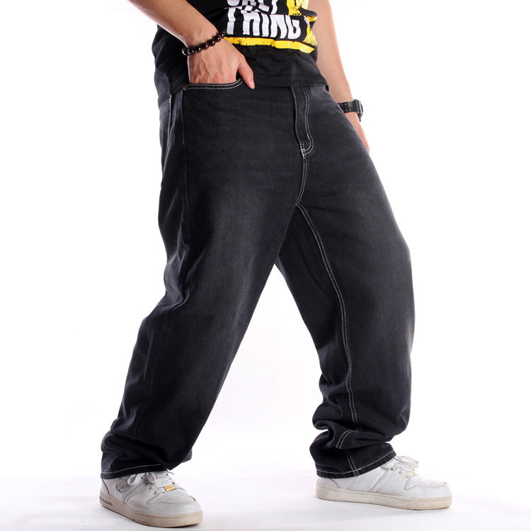European and American street trends black washed jeans men's hip hop hip hop loose plus size plus size youth trousers