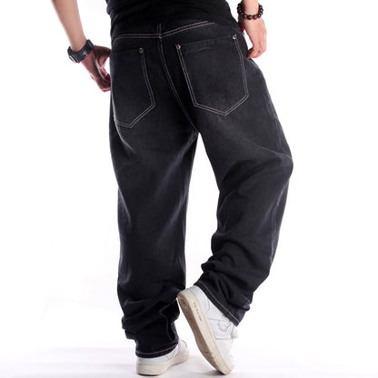 European and American street trends black washed jeans men's hip hop hip hop loose plus size plus size youth trousers