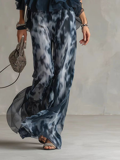 Sleeveless Halter Top and Printed Wide-Leg Pants Set
