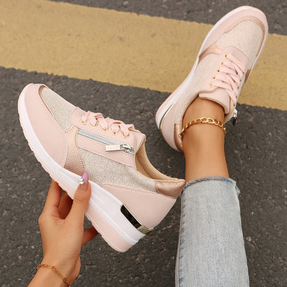Spring and autumn new foreign trade plus size ladies slope heel Europe and the United States front lace side zipper casual sports shoes wholesale
