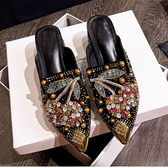 Womens Mesh Rhinestone Slippers